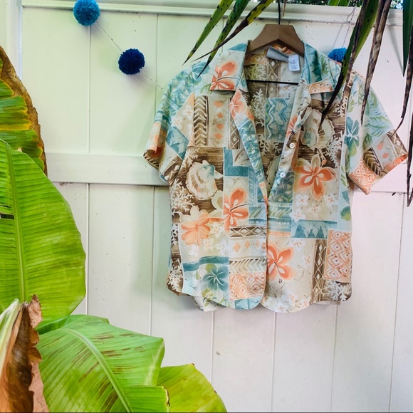 vintage vsco y2k Shell Hawaiian button up popover - Picture 5 of 10